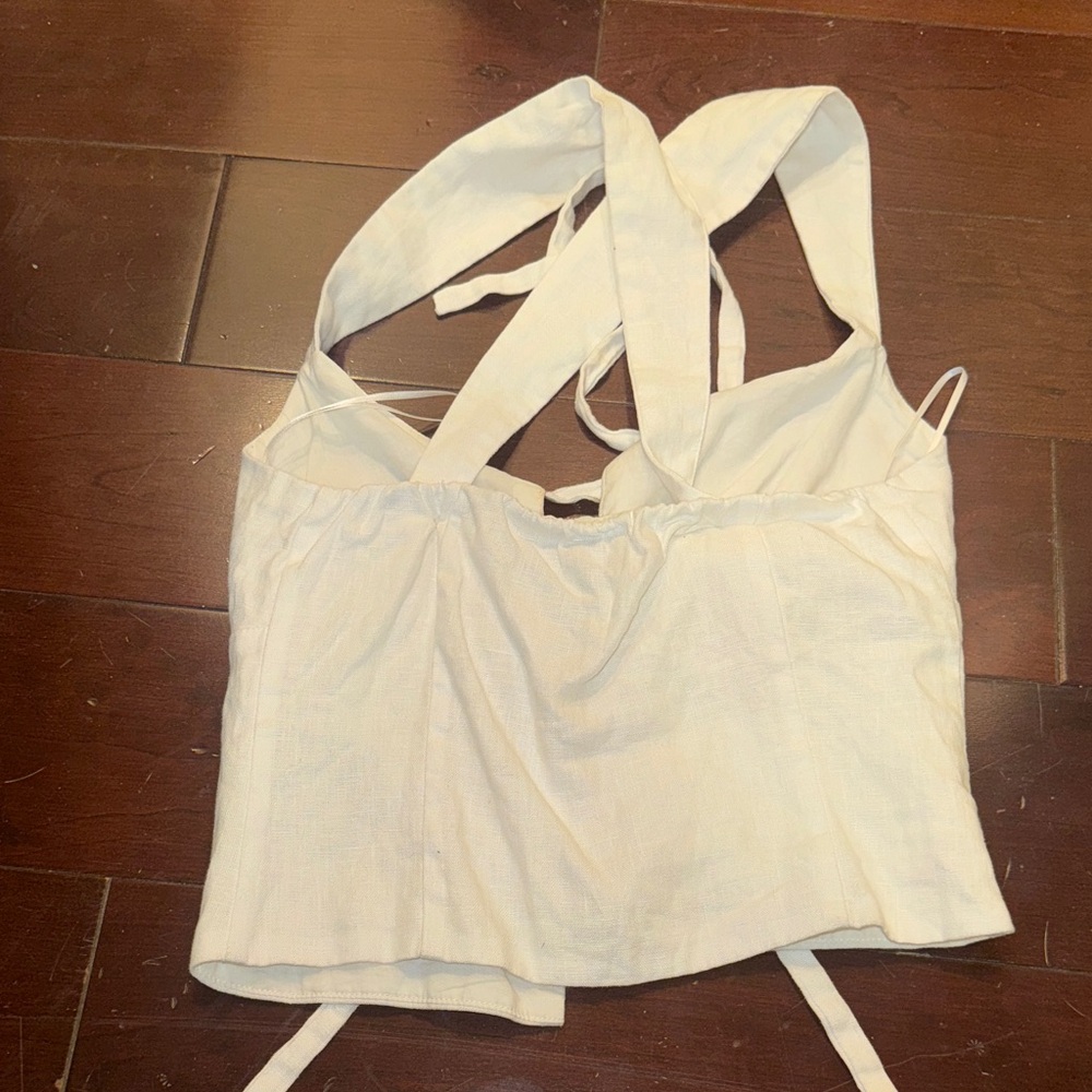 Reformation Azalea Linen Tie-Front Top White Size 0 - Picture 7 of 7